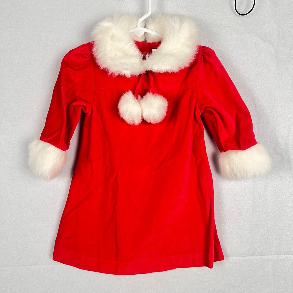 Vintage Maggie & Zoe Red Velvet Faux Fur Christmas Holiday Pom Pom Dress 12M NWT